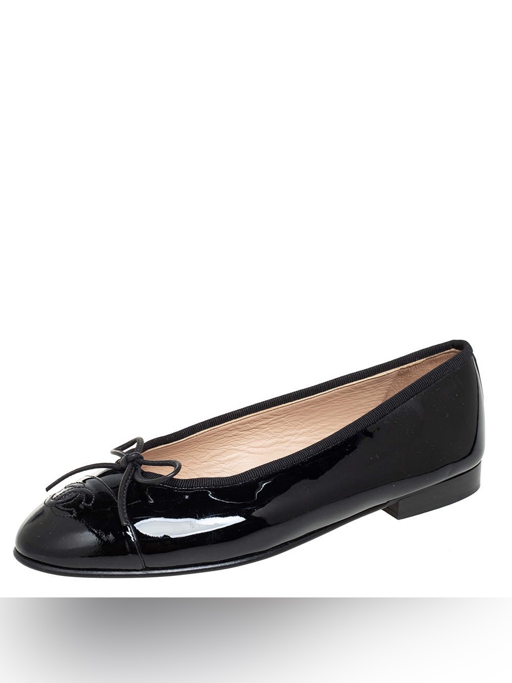 NEW IN BOX CHANEL Black Patent Leather Bow Trim Ballet Flats